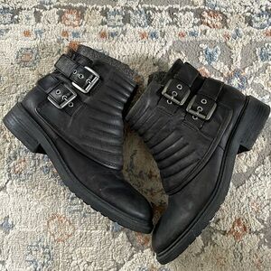 Nine West Black Moto Motorcycle Bootie Ankle Boot Buckles Size 8